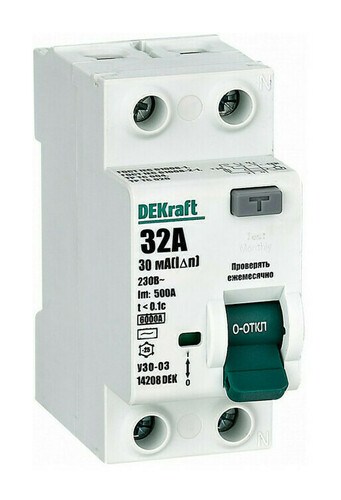 УЗО 2P 32А 30мА AC УЗО-03 6кА DEKraft