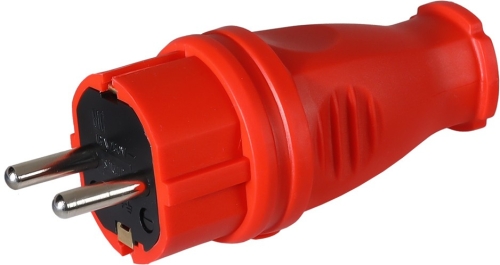 Вилка прямая каучук КРАСНАЯ  1ф с з/к 16A IP44 (20/200) Smartbuy (20/200) 