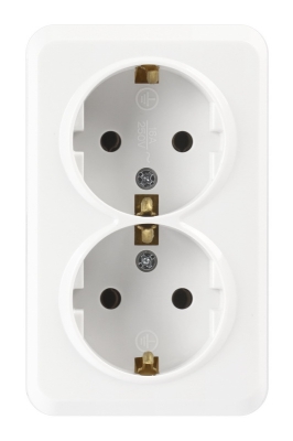 Розетка 2-местная о/п 16А с заземлением белая с защ. штор. 