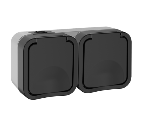 Розетка 2-местная с з/к  и крышкой  16А IP55 TS122 графит IEK